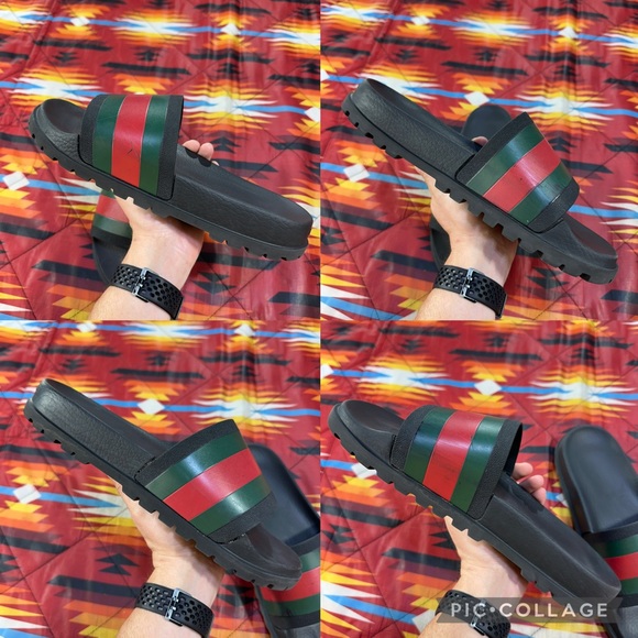 Gucci Web Men\'s Size 10 Rubber Slides Sandals - Black Rubber 429469 READ! main image 7